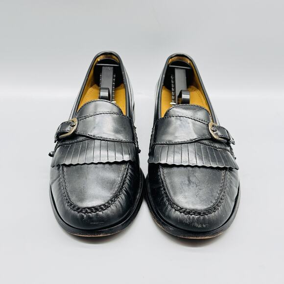 Cole Haan Shoes Mens 10 Black Leather Kiltie Fringe Loafers Buckle Slip On Dress - Picture 3 of 11